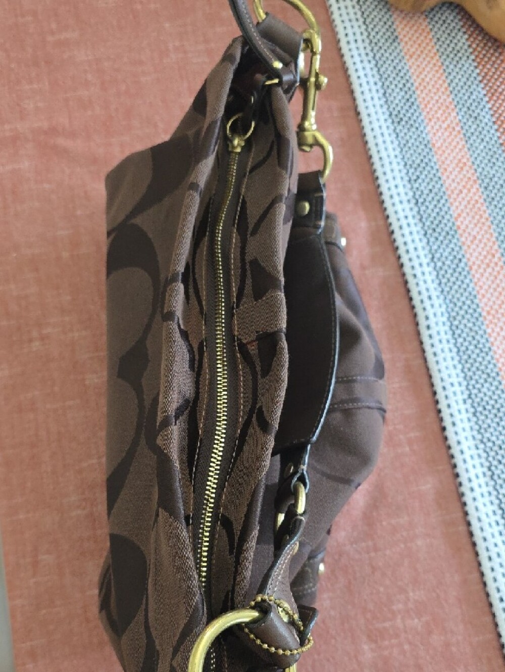 Coach Brown Signature Canvas Shoulder Bag with Gold-Tone Hardware - Picture 14 of 14